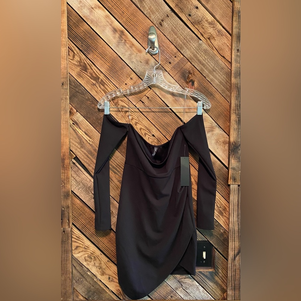 Black Off-The-Shoulder Long Sleeve Mini Dress